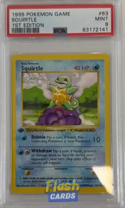 Pokemon Base Set #63 Squirtle 1ST Edition Shadowless PSA 9 - Image 1