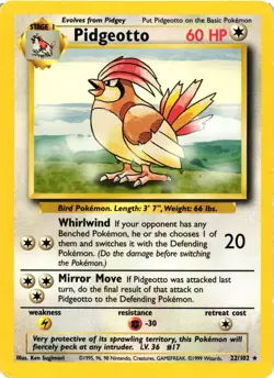 Pokemon TCG Pidgeotto Base Set 22/102 Regular Unlimited Rare DMG - Image 1