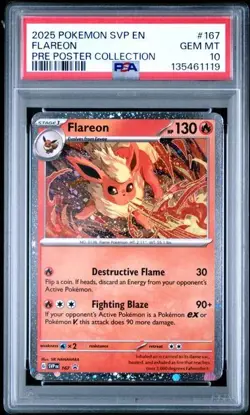 2025 POKEMON SV BLACK STAR PROMO 167 FLAREON PRE POSTER COLLECTION PSA 10 - Image 1