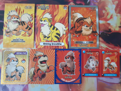 Growlithe Fan Art Bundle of 7 Cards + Stickers NOT Official Pokemon PL-NM - Image 1