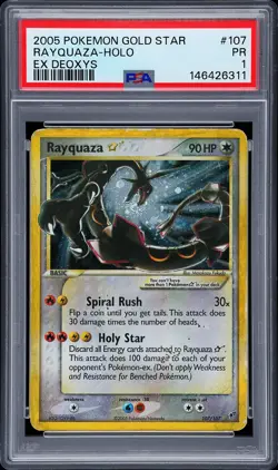 2005 POKEMON EX DEOXYS GOLD STAR #107 RAYQUAZA-HOLO PSA 1 - Image 1