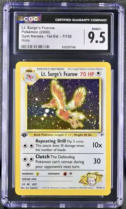 Pokemon Lt. Surge's Fearow 1st Edition Gym Heroes Holo 7/132 - CGC 9.5 Mint+ - Image 1