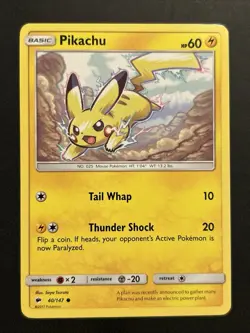 Pokemon PIKACHU Card 40/147 Common Burning Shadows NM Regular Unlimited - Image 1