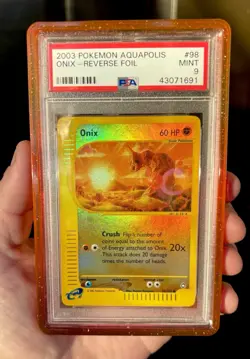 2003 POKEMON AQUAPOLIS # 98 ONIX REVERSE FOIL HOLO PSA 9 + Sunset GradedGuard V2 - Image 1