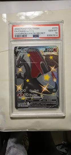 2020 POKEMON CHARIZARD V SECRET RARE 079/073 CHAMPION'S PATH HOLO PSA 10 - Image 1