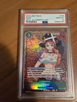 Namco 2023 One Piece Nami OP02-036 Paramount War Alternate Art Foil PSA 10 SR - Image 1
