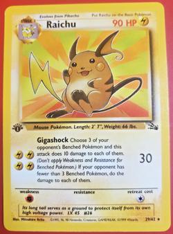 Pokemon Card 1ST EDITION Raichu Fossil 29/62 WotC Vintage Non Holo Rare NM - Image 1