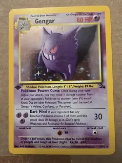 Pokemon TCG 1st Edition Fossil Gengar 5/65 Holo Rare Near Mint Condition - Image 1