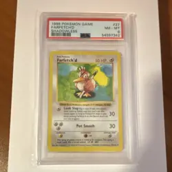 1999 Pokemon TCG Farfetch'd Base Set SHADOWLESS PSA 8 - Image 1