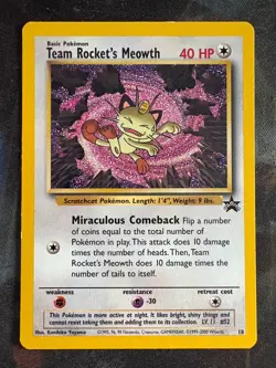 Team Rocket's Meowth # 18 Black Star PROMO WOTC Rare Pokemon Card Tcg - LP - Image 1