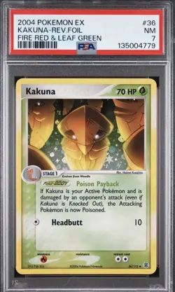 2004 POKEMON EX FIRE RED & LEAF GREEN #36 KAKUNA-REVERSE FOIL PSA 7 NM - Image 1