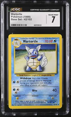 1999 Base Set Pokemon Wartortle CGC 7 42/102 - Image 1
