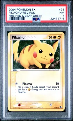 Pokemon Card Pikachu 74/112 Reverse Holo Foil Fire Red & Leaf Green PSA 7 NM - Image 1