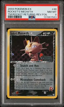 2004 POKEMON EX TEAM ROCKET RETURNS #46 ROCKET'S MEOWTH-REVERSE FOIL PSA 8 - Image 1