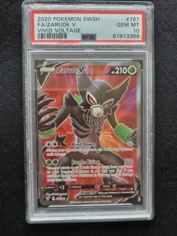 2020 POKEMON SWORD & SHIELD VIVID VOLTAGE #167 FULL ART / ZARUDE V PSA 10 - Image 1