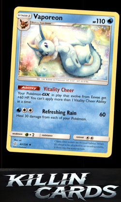 Vaporeon 42/236 Pokemon Uncommon SM - Cosmic Eclipse Card NM - Image 1