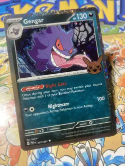 2024 Trick or Trade Gengar 057/091 COSMOS HOLO Pokemon Card Pikachu Stamp Swirl - Image 2