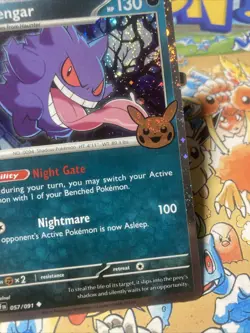 2024 Trick or Trade Gengar 057/091 COSMOS HOLO Pokemon Card Pikachu Stamp Swirl - Image 3