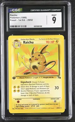 CGC 9 MINT Raichu 1999 Fossil 1st Edition 29/62 Pokemon Card - Image 1