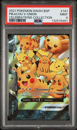 2021 POKEMON SWSH BLACK STAR PROMO CELEBRATIONS COLL #141 PIKACHU V-UNION PSA 9 - Image 1