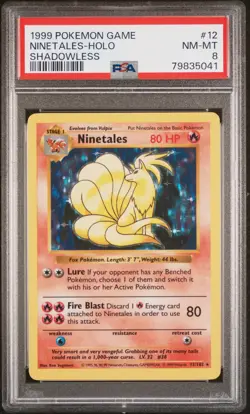 Ninetales Holo Shadowless Pokemon Game 12/102 PSA 8 - Image 1