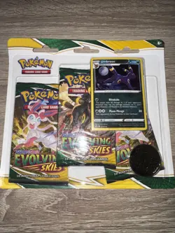 POKEMON EVOLVING SKIES 3-PACK Blister BOOSTER UMBREON PROMO SWORD SHIELD (NEW) - Image 1