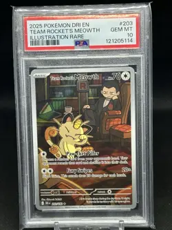 2025 POKEMON DRI EN-DESTINED RIVALS #203 TEAM ROCKET'S MEOWTH PSA 10 - Image 1