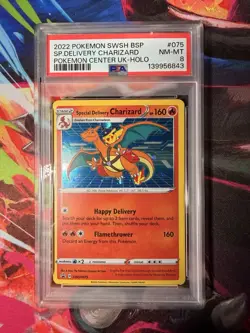 Pokemon Special Delivery Charizard Holo SWSH075 Promo 2022 PSA 8 - Image 1