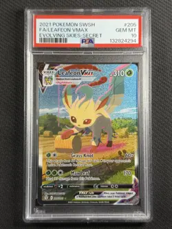 Pokemon Cards PSA 10 Gem Mt Leafeon Vmax Evolving Skies Secret Rare Swsh 205/203 - Image 1