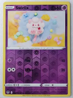 REVERSE HOLO Swirlix 083/195 NM Asako Ito Crocheted Silver Tempest Pokemon Card - Image 1