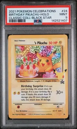 Pokemon Birthday Pikachu #24 Holographic Card Black Star Celebrations PSA 9 - Image 1