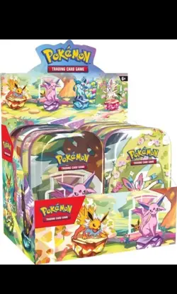 Pokemon TCG: SV 8.5 Prismatic Evolutions Sealed Mini Tins With Open Display Box - Image 1