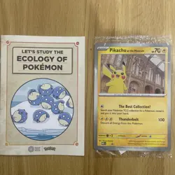 Pokemon x Natural History Museum Promo Card Pikachu At The Museum + Ecology Book - Image 1