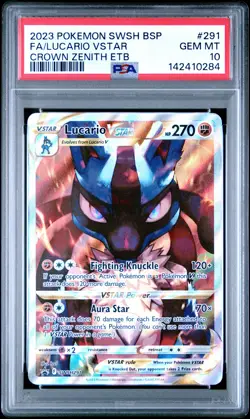 2023 POKEMON SWSH BLACK STAR PROMO #291 FULL ART/LUCARIO VSTAR PSA 10 - Image 1