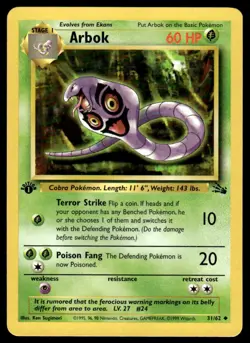 Pokemon TCG Fossil 1st Edition #31/62 Arbok LP+ - Image 1