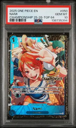 2025 ONE PIECE PROMOS CHAMP 25-26-TOP 64 #050 NAMI PSA 10 - Image 1