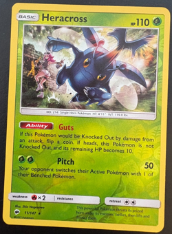 Pokemon Heracross 11/147 Burning Shadows Reverse Holo LP - Image 1