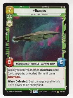 Star Wars Unlimited JTL Card #104 Raddus - Image 1