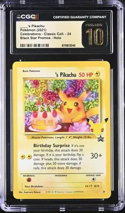 CGC 10 - BIRTHDAY PIKACHU - 24 CELEBRATIONS CLASSIC HOLO POKEMON - Image 1