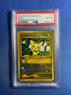 2000 POKEMON JAPANESE NEO 2 PROMO REVERSE FOIL #172 PICHU PSA 10 - Image 1