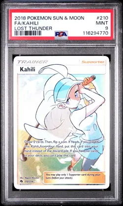 2018 POKEMON SUN & MOON LOST THUNDER #210 FULL ART/KAHILI PSA 9 - Image 1
