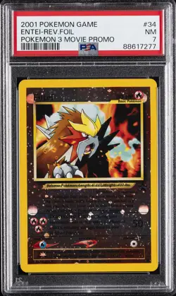 2001 POKEMON GAME MOVIE POKEMON 3 MOVIE PROMO #34 ENTEI-REVERSE FOIL PSA 7 - Image 1