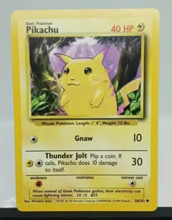 Pikachu 58/102 LP/NM Yellow Cheeks Base Set Non-Holo Pokemon Card FREE SHIPPING - Image 1