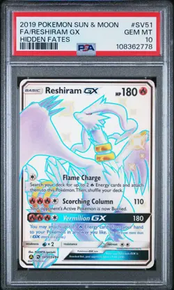 Reshiram GX SV51/SV94 Hidden Fates Full Art PSA 10 Pokemon Card - Image 1