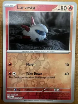 Larvesta 040/197 SV03: Obsidian Flames Common Reverse Holo Pokemon TCG NM - Image 1