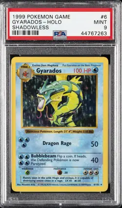 1999 POKEMON BASE SET SHADOWLESS #6 GYARADOS-HOLO PSA 9 - Image 1
