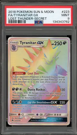 Pokemon Tyranitar GX Lost Thunder Secret Rare Full Art #223 PSA 9 Mint - Image 1