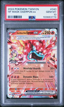 2024 POKEMON TWM EN #040 HEARTHFLAME MASK OGERPON EX PSA 10 TWILIGHT MASQUERADE - Image 1