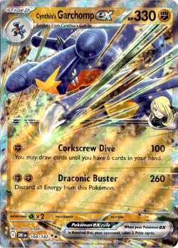 Cynthia's Garchomp ex 104/182 Pokemon Destined Rivals Double Rare NM - Image 1