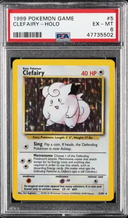 1999 POKEMON BASE SET UNLIMITED #5 CLEFAIRY-HOLO PSA 6 - Image 1